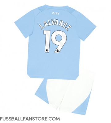 Manchester City Julian Alvarez #19 Replik Heimtrikot Kinder 2023-24 Kurzarm (+ Kurze Hosen)